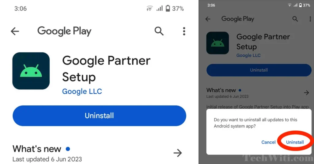 Uninstall Google Android Partner Setup